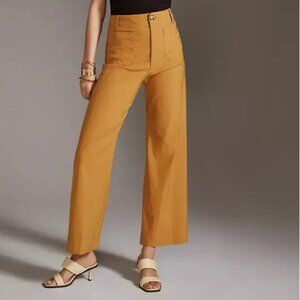 Maeve by Anthropologie The Colette Wide-Leg Cropped Chino Pants | Size 30 | Gold